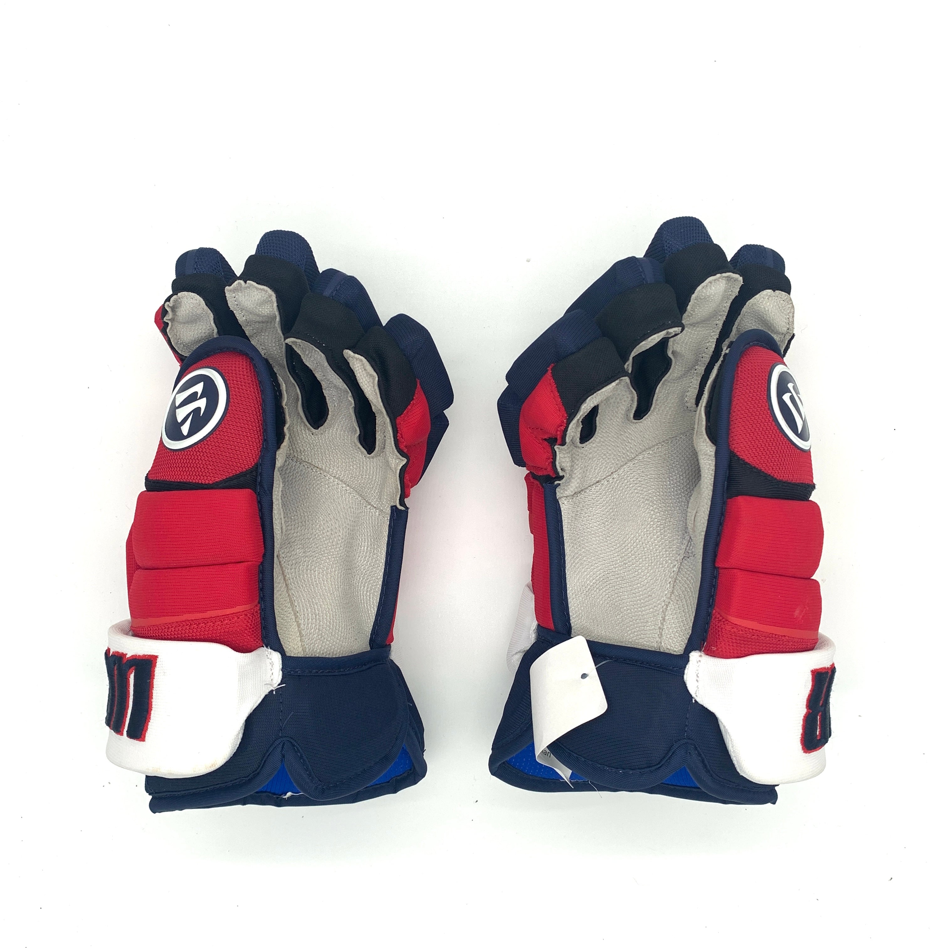 Warrior Covert - Gants d'occasion NHL Pro Stock - Capitals de Washington - Jonsson-Fjalley (bleu marine/rouge/blanc)